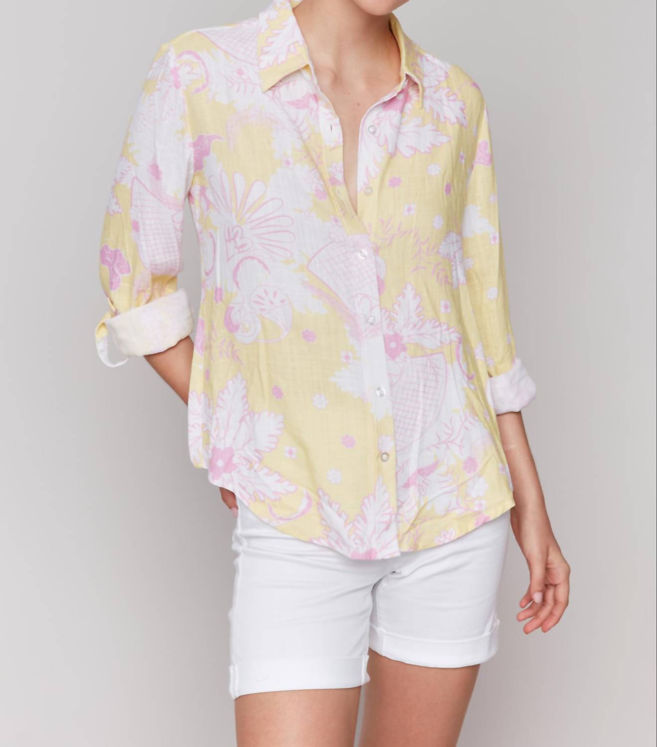 Charlie B - Printed Rollup Long Sleeve Shirt