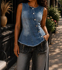 Surelymine - Diagonal Button Denim Top