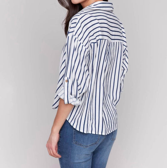 Charlie B - Striped Roll Up Long Sleeves Blouse