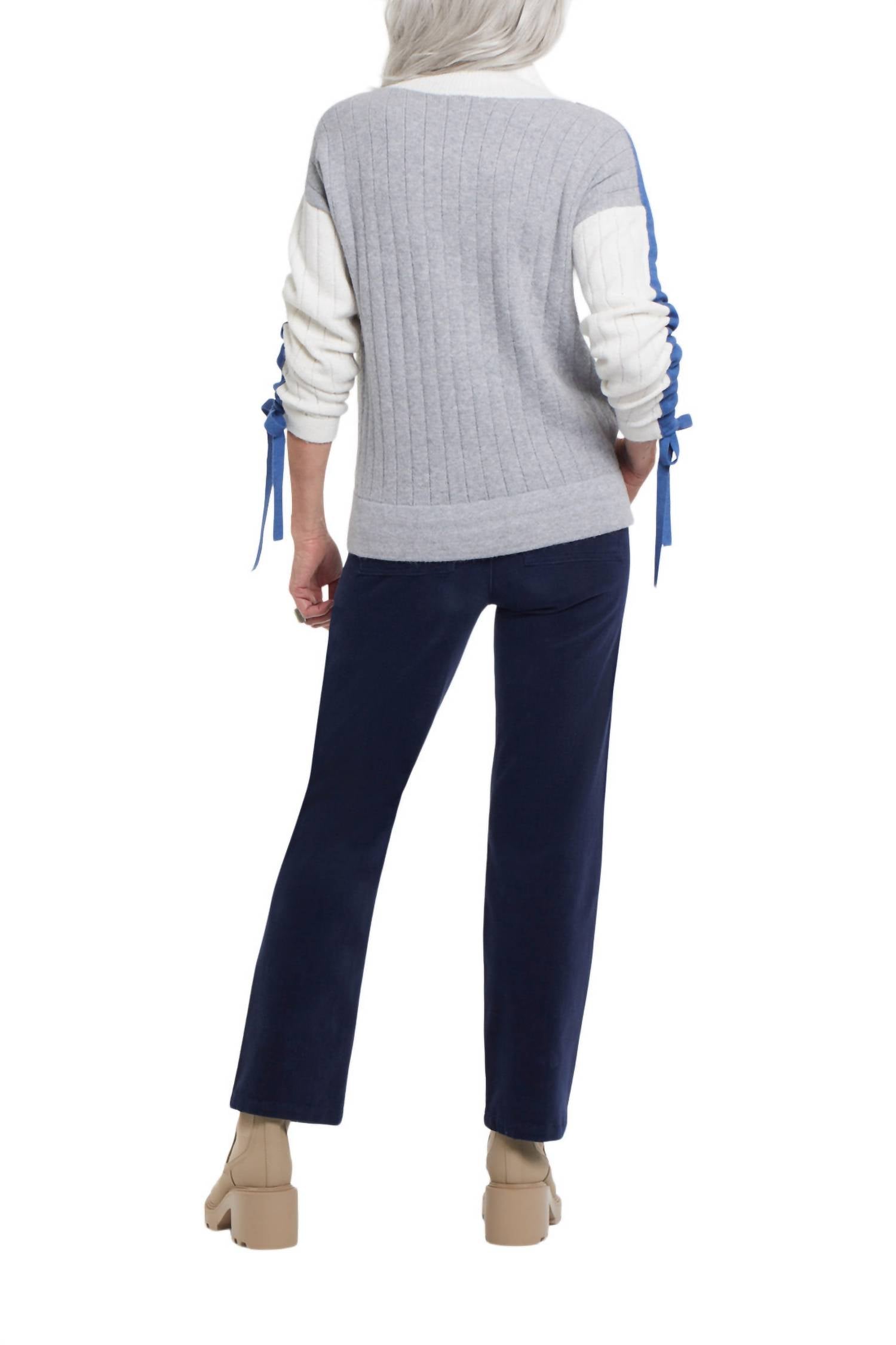 Tribal - Ruth Ruched Sleeve Color Block Sweater