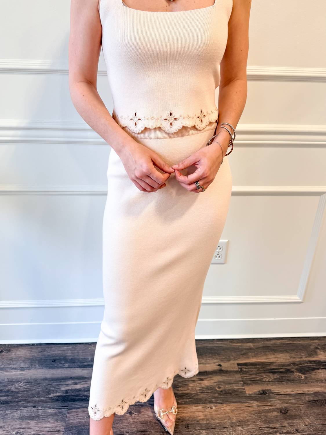 needii Hour Knit Tank Top And Matching Skirt Set in blush 1 - women's skirt - alternate view