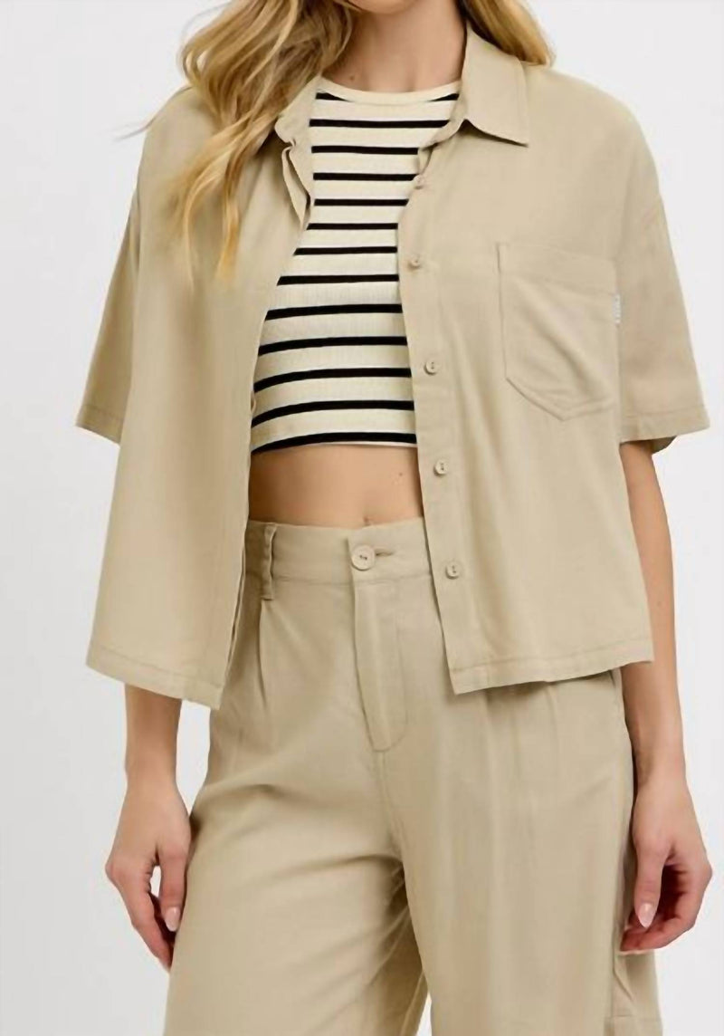RISEN Half Sleeve Oversize Linen Shirt in beige - women's shirt