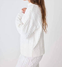 PJ Salvage Chenille Cozy Cable Quarter Zip Sweater in ivory - women's sweater - detail view