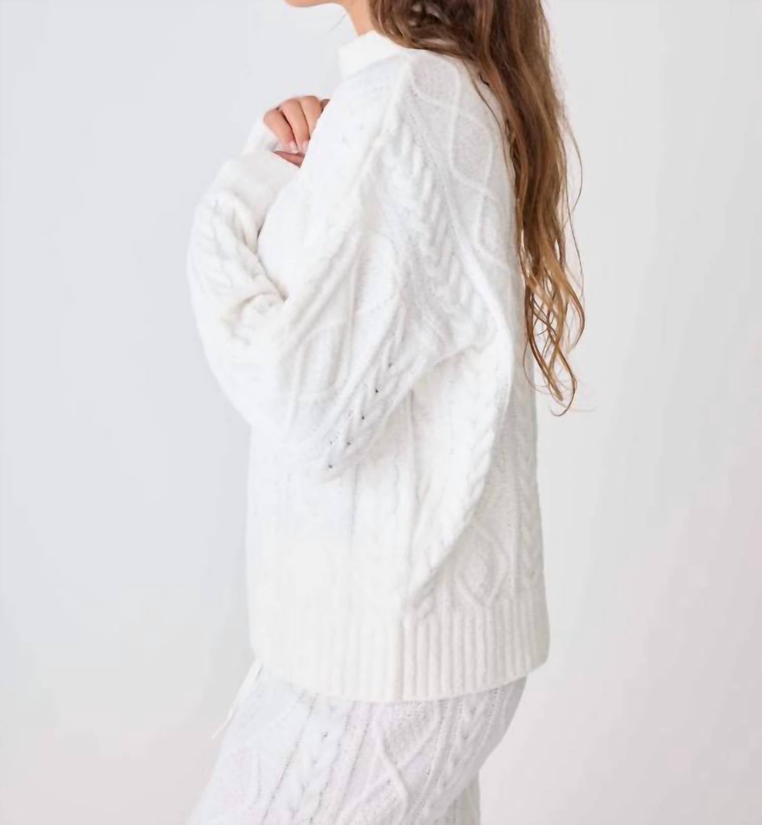 PJ Salvage Chenille Cozy Cable Quarter Zip Sweater in ivory - women's sweater - detail view