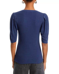 Frame - Rib Knit Ruched Sleeve Henley Tee