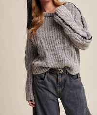 Listicle - Contrast Stitch Cable Knit Sweater