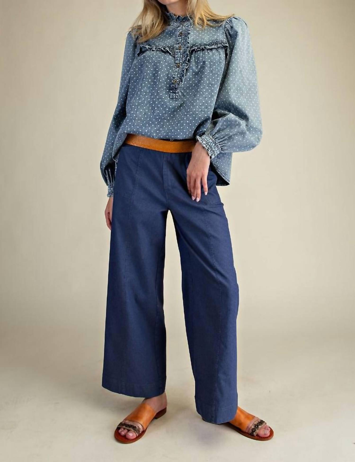 Easel POLKA DOTS WASHED BLOUSE in blue - women's blouse
