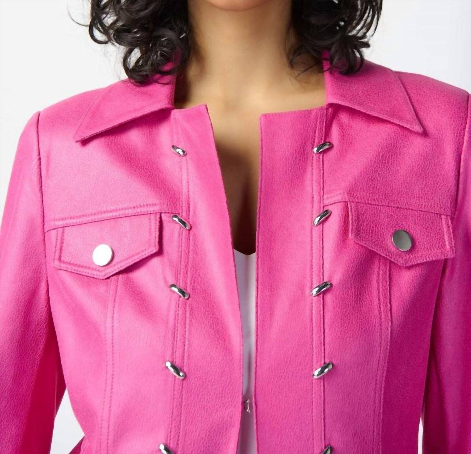Joseph Ribkoff Faithy Foiled Suede Jacket in bright pink - women's jacket - view 4