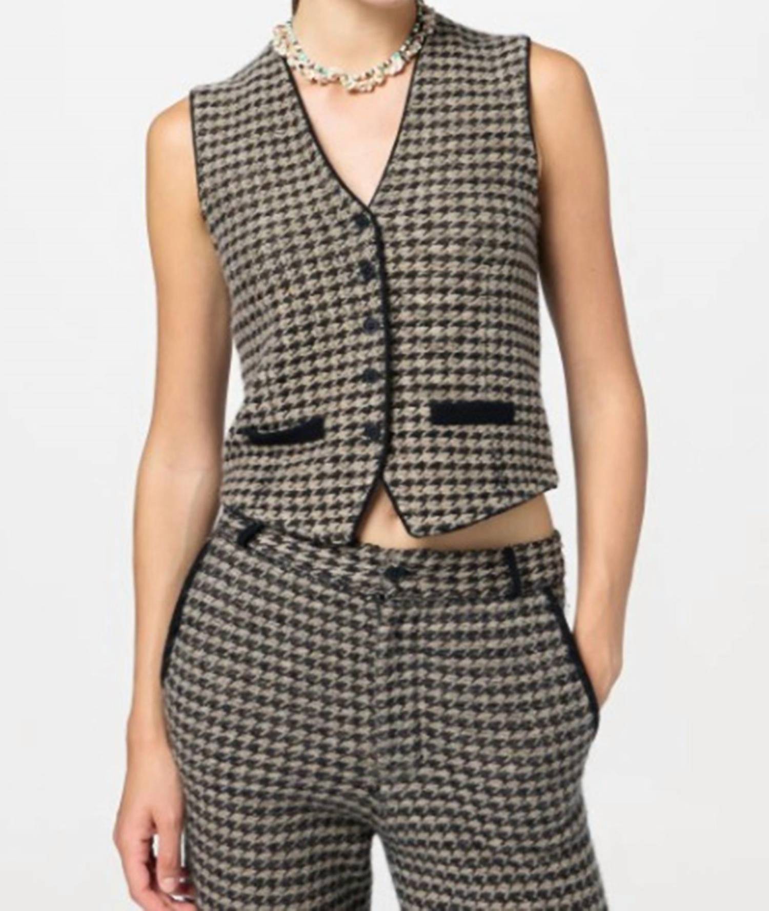 Guest In Residence - Houndstooth Tailored V-neck Vest