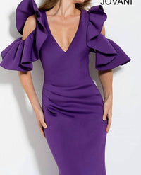 Jovani - Long Fit And Flare Scuba Cold Shoulder Dress
