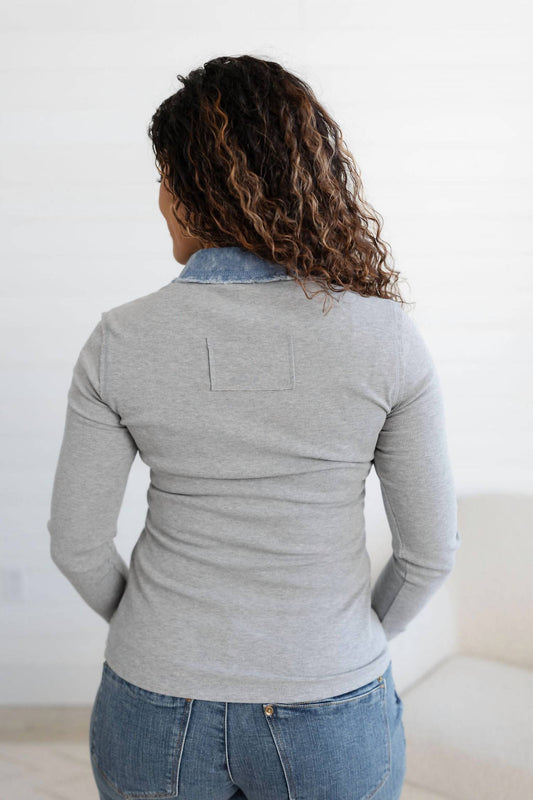 Mystree - Collared Washed Thermal Button Down Top