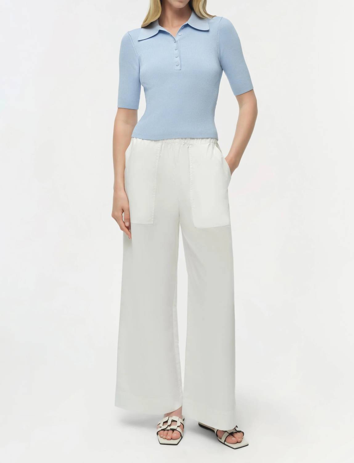 SIMKHAI Secily Polo Top in tidepool - women's t-shirt - detail view