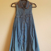 Angie - Embroidered Sleeveless Chambray Summer Dress