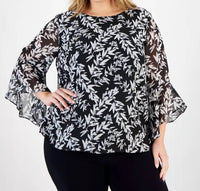 Kasper - Printed Crewneck Ruffle Sleeve Blouse - Plus