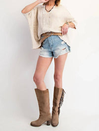 Easel - Textured Rib Knit Mineral Washed Top
