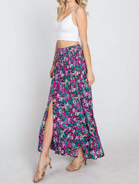 Ee:Some - Floral Maxi Skirt With Smocked Waist & Button Front