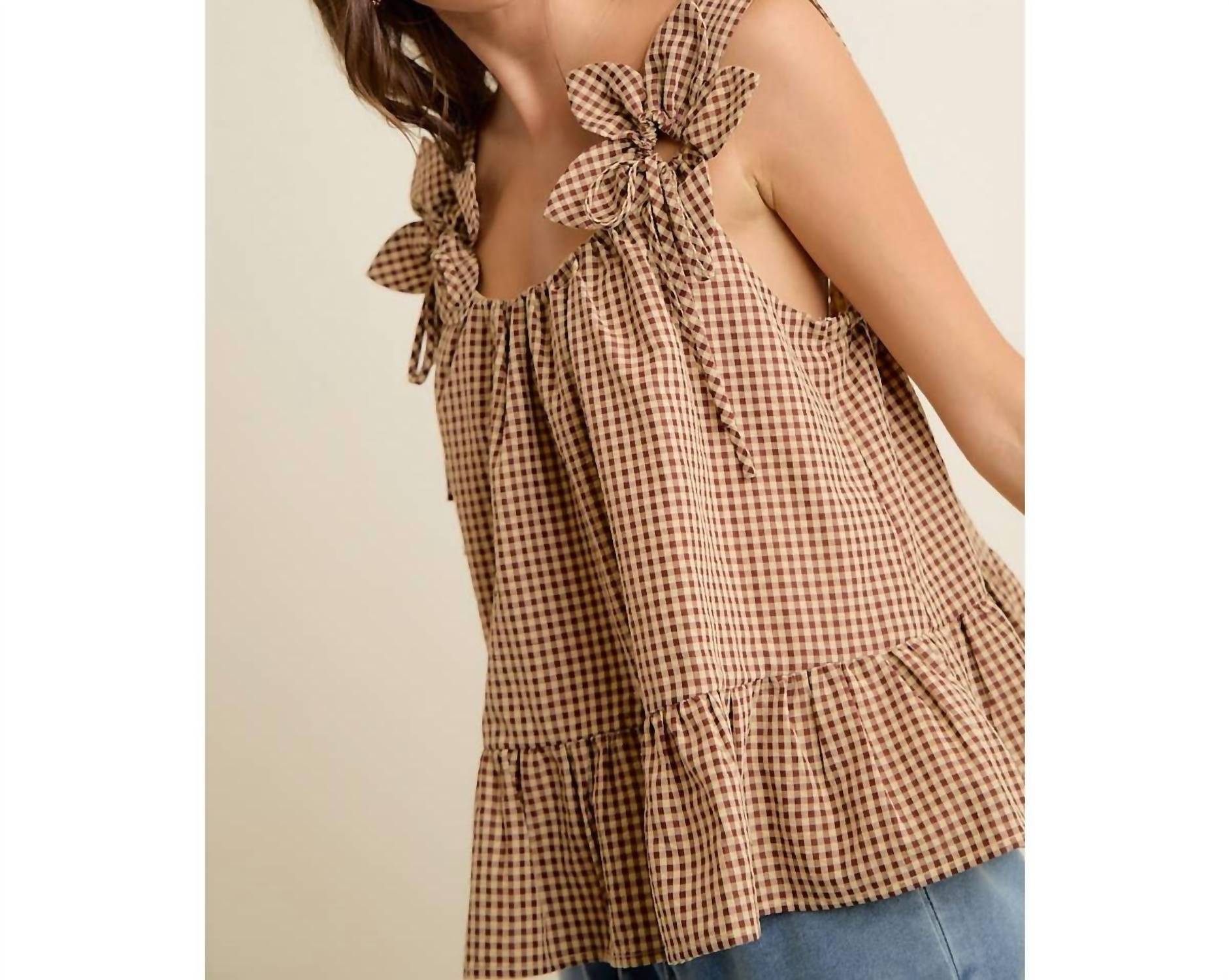 So Me - Gingham Flower Sleeve Top