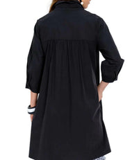 LIOR Solid Button Front Mini Tunic Dress With Piping in black - women's dress - detail view