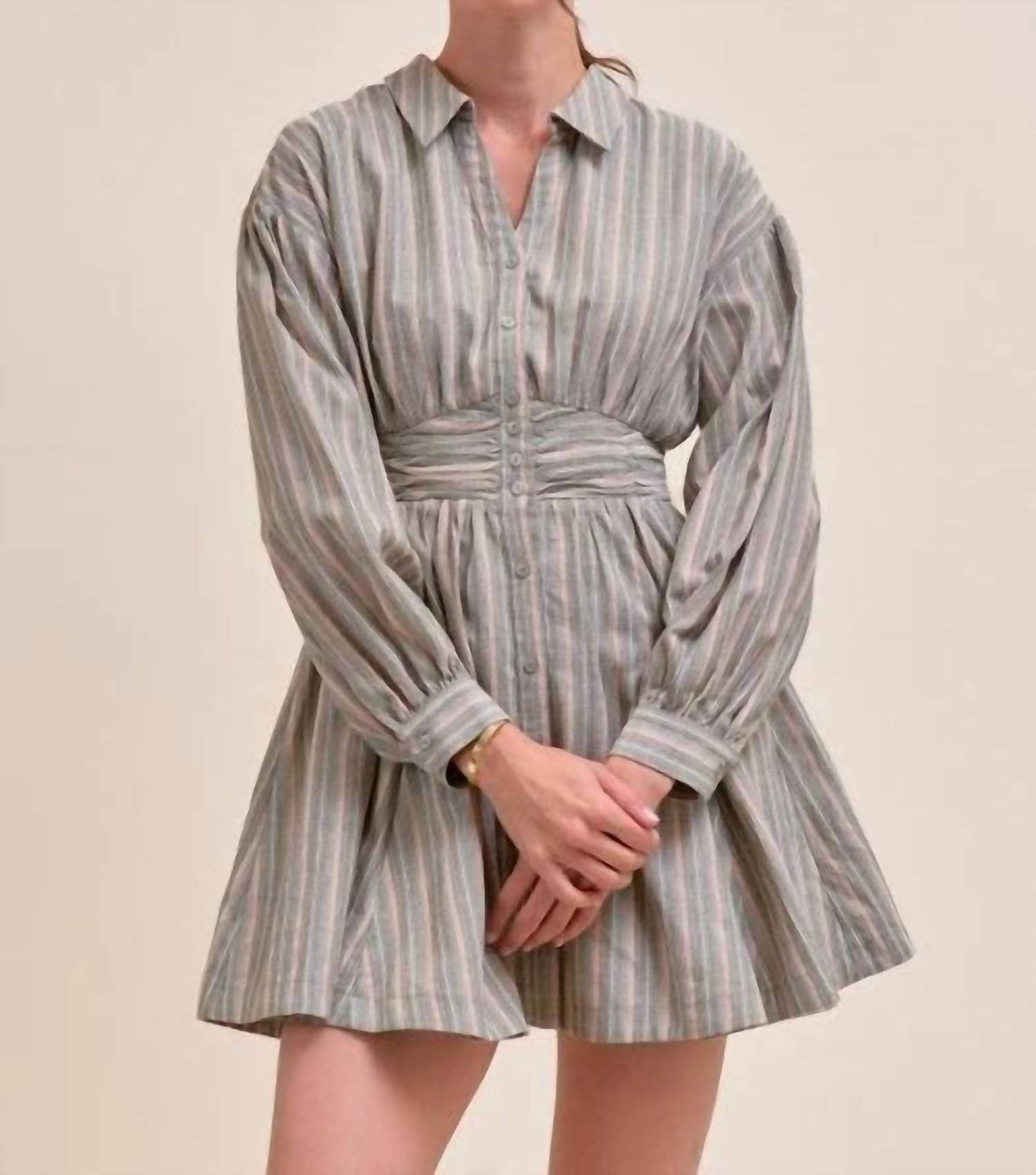 &Merci - Striped Ruched-waist Mini Dress