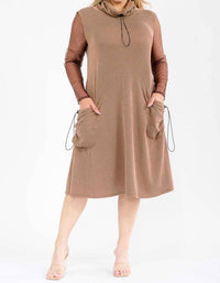 Karen T Design - Cowl Turtle Neck Pocket Midi Dress