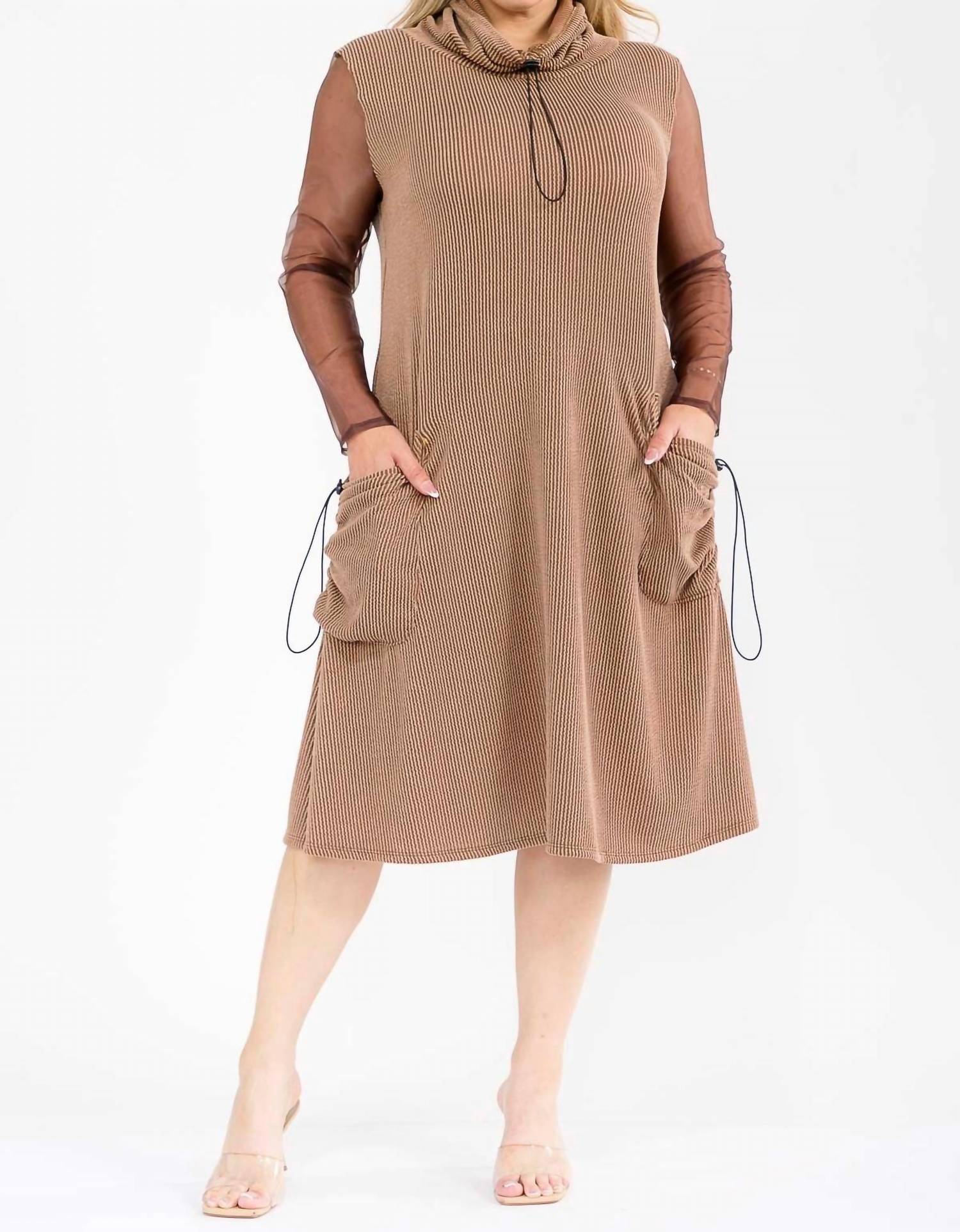 Karen T Design - Cowl Turtle Neck Pocket Midi Dress