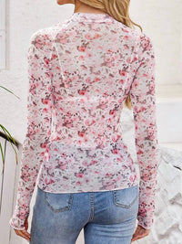 Finley Floral Long Sleeve Mesh Top in pink - women's long sleeve top - alternate view
