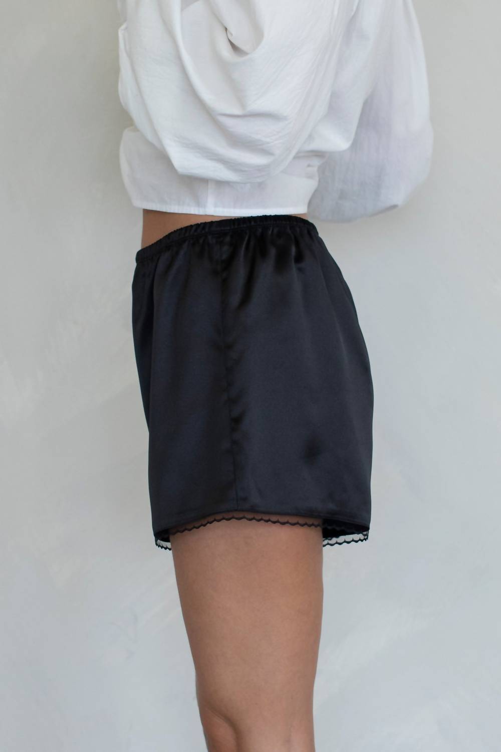 Things Between - Lia Satin Shorts With Lace Trim