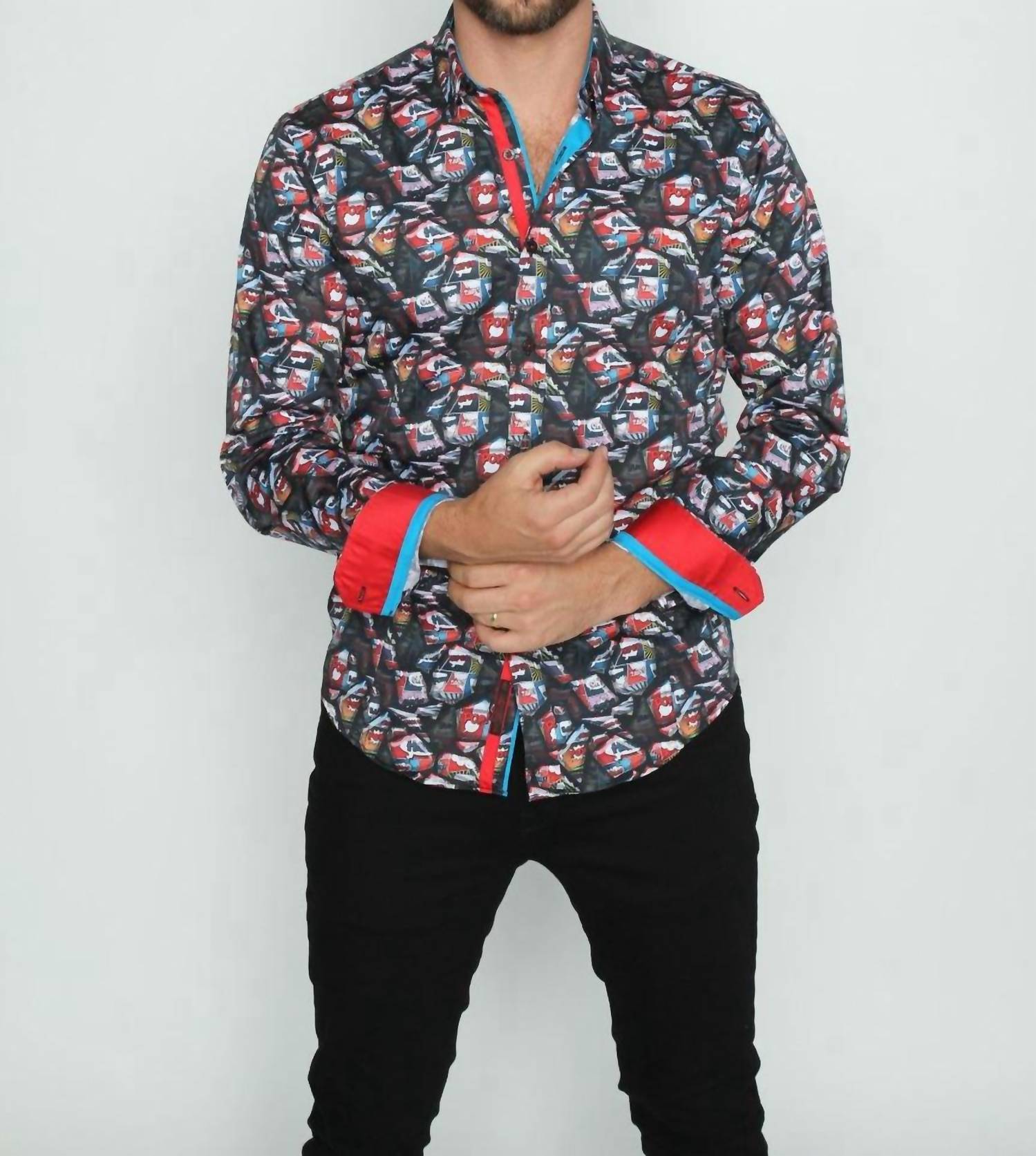 Eight X - Comic Style Dark Button Down With Trim