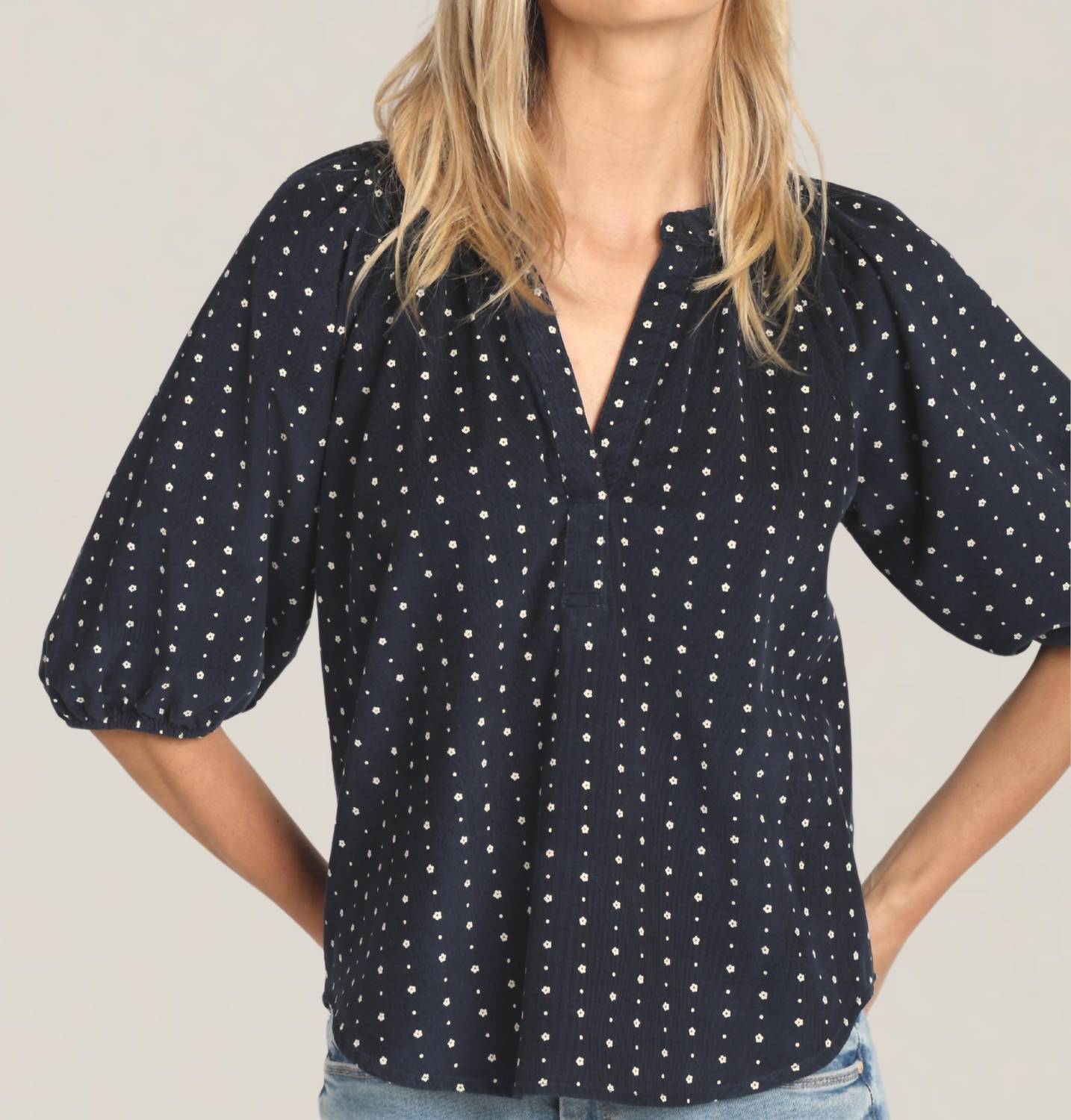 Dylan Hazel V-neck Top in navy - women's blouse