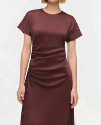 SIMKHAI Marabella Draped Satin Midi Dress in mahogany 2 - women's dress - view 5