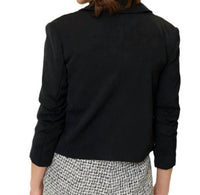 Central Park West Olive Cropped Scrunch Sleeve Blazer in black - women's jacket - detail view