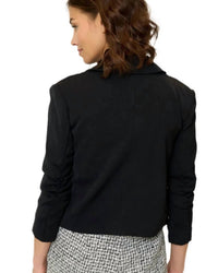 Central Park West Olive Cropped Scrunch Sleeve Blazer in black - women's jacket - alternate view