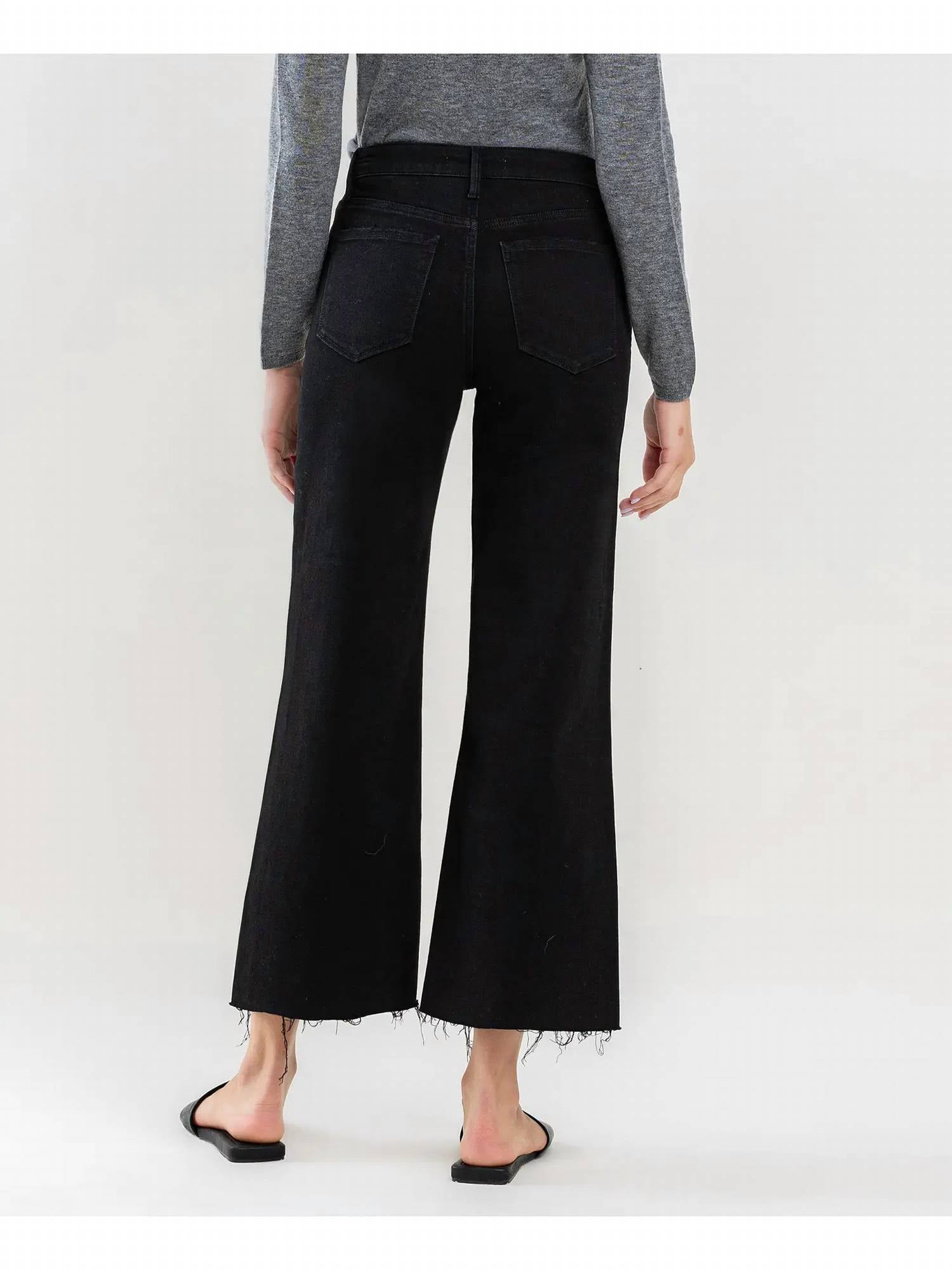 Lovervet - Plus High Rise Raw Hem Crop Jet Wide Leg Jean