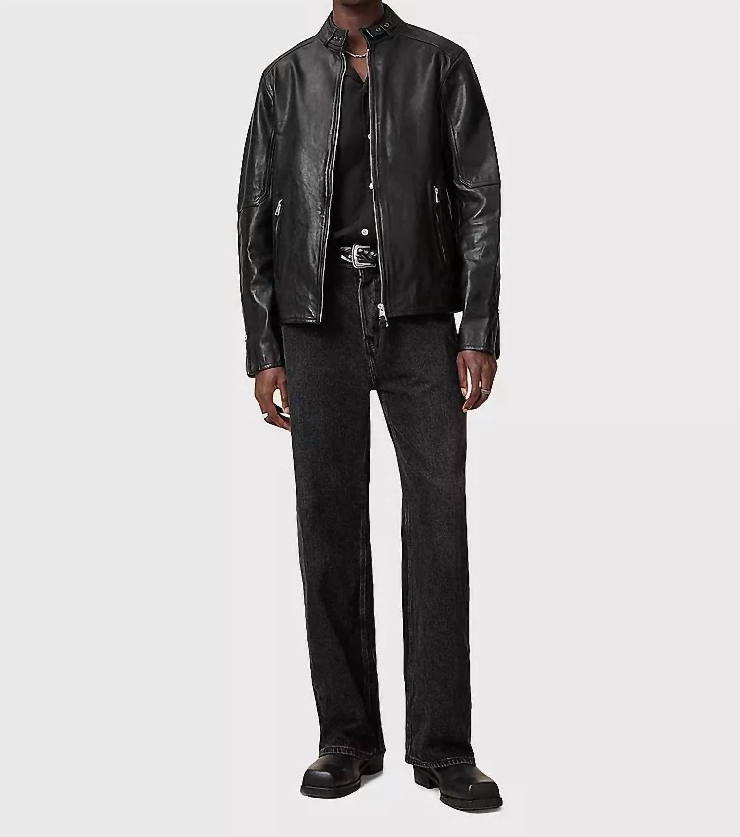 Allsaints - Cora Leather Snap Back Collar Jacket