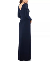 Xscape - Long Sleeve Sequin Shoulder Gown