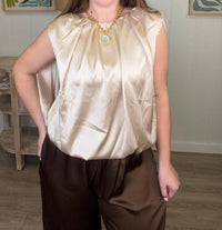 WISHLIST Sleeveless Satin Blouse in champagne - women's tank top