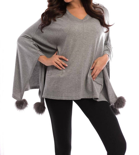 Pom-Pom Fox Fur Poncho