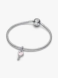 Pandora Opalescent Heart Key Dangle Charm in silver - women's jewelry - alternate view