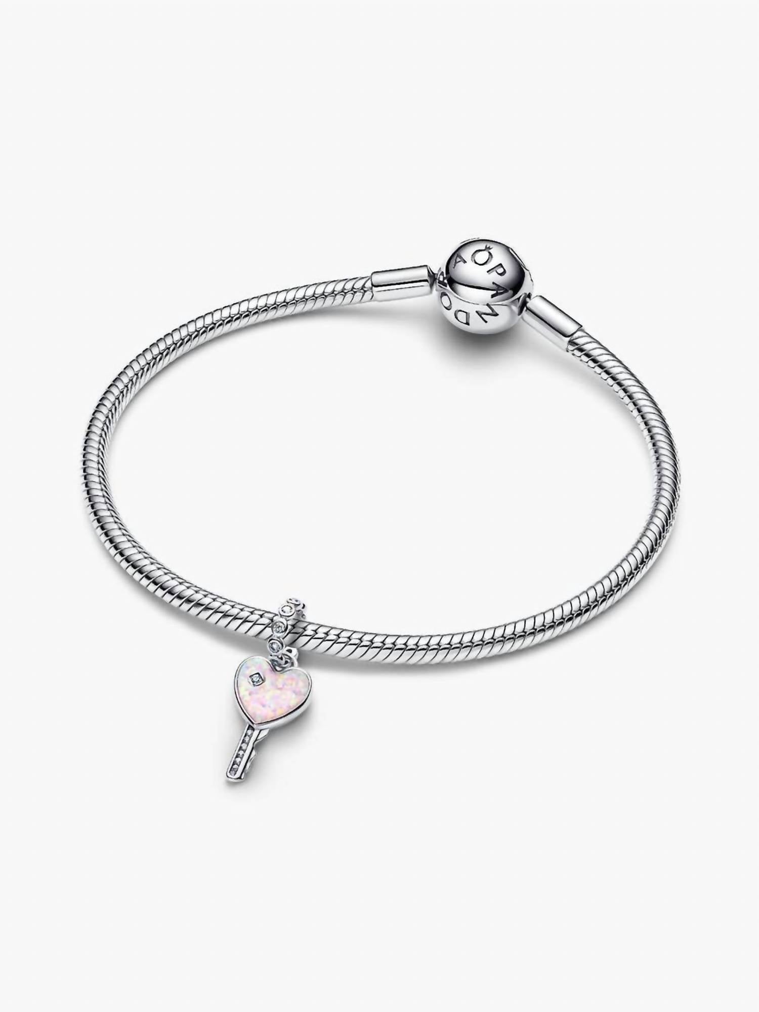 Pandora Opalescent Heart Key Dangle Charm in silver - women's jewelry - alternate view