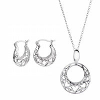 Gold & Honey - Women's Heart Filigree Hoop Earrings And Pendant Necklace Set