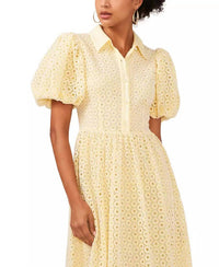 CeCe Balloon-sleeve Cotton Dress in lemon ice - women's dress - view 4
