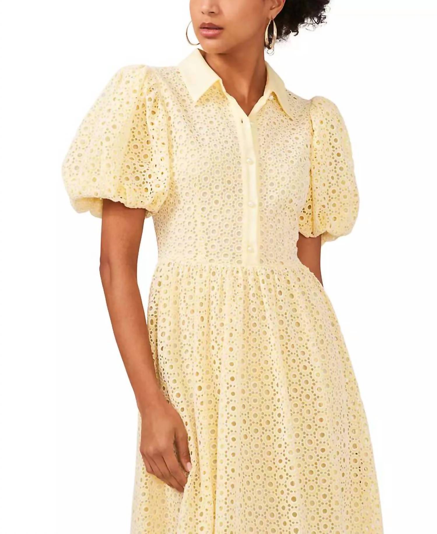 CeCe Balloon-sleeve Cotton Dress in lemon ice - women's dress - view 4