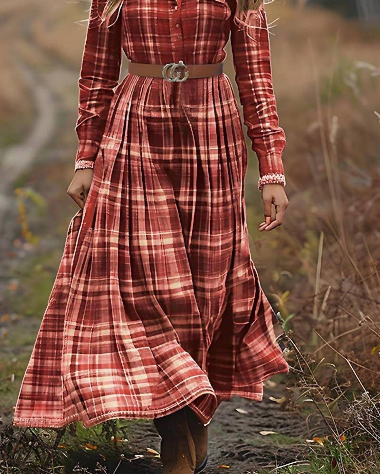 Ninexis Country Cutie V-neck Long Sleeve Dress in red - women's dress