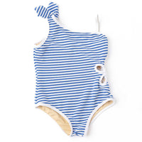 Shade Critters - Girl's Daisy Cut Out Colbalt Stripe Swimsuit