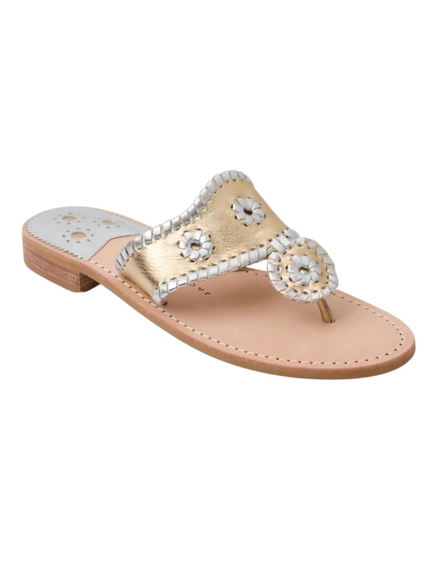 Jack Rogers Women's Original Jacks Metallic Nappa Flat Sandal in platinum silver - women's sandal