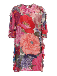 Valentino - Floral Silk Flounced Dress