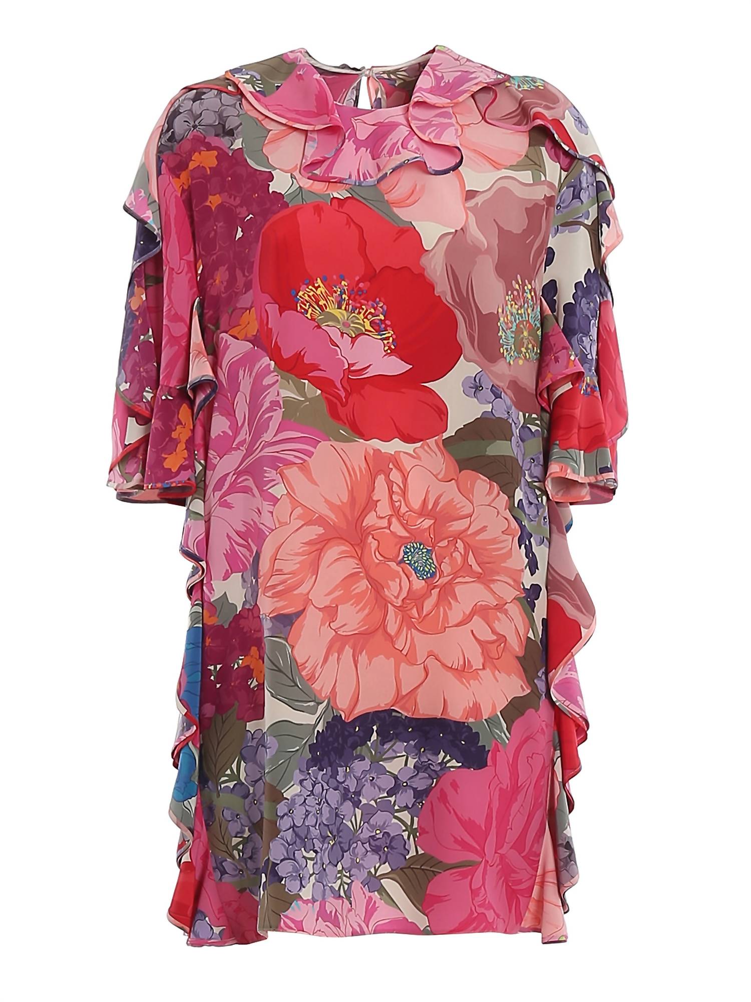 Valentino - Floral Silk Flounced Dress