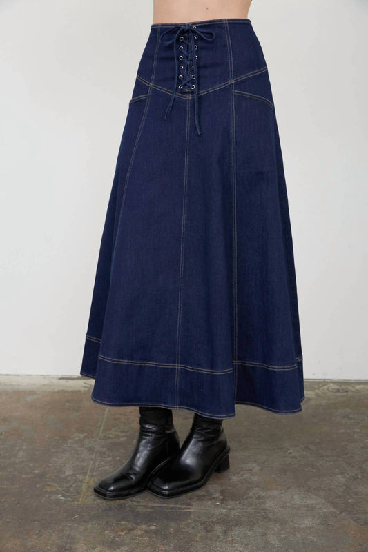 Moon River - Lace-up Detail Midi Skirt