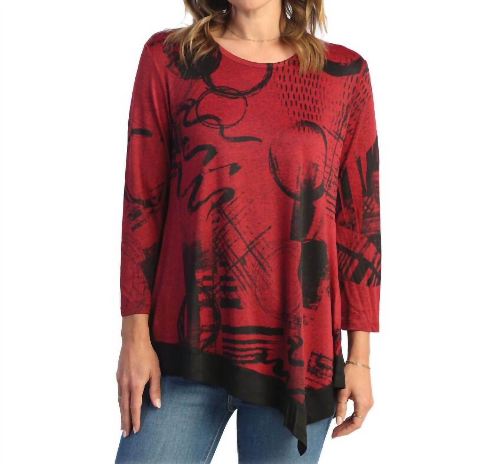 Jess & Jane Jazzy Asymmetrical Slinky Top in napoli - women's blouse