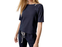 Lilla P - Zippered Elbow Sleeve Crewneck Top